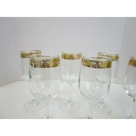 CELLINI Italy Hand Blown Crystal 24 KT Gold Etched 6.5" Wine Glasses Set of 6 - Picture 2 of 6